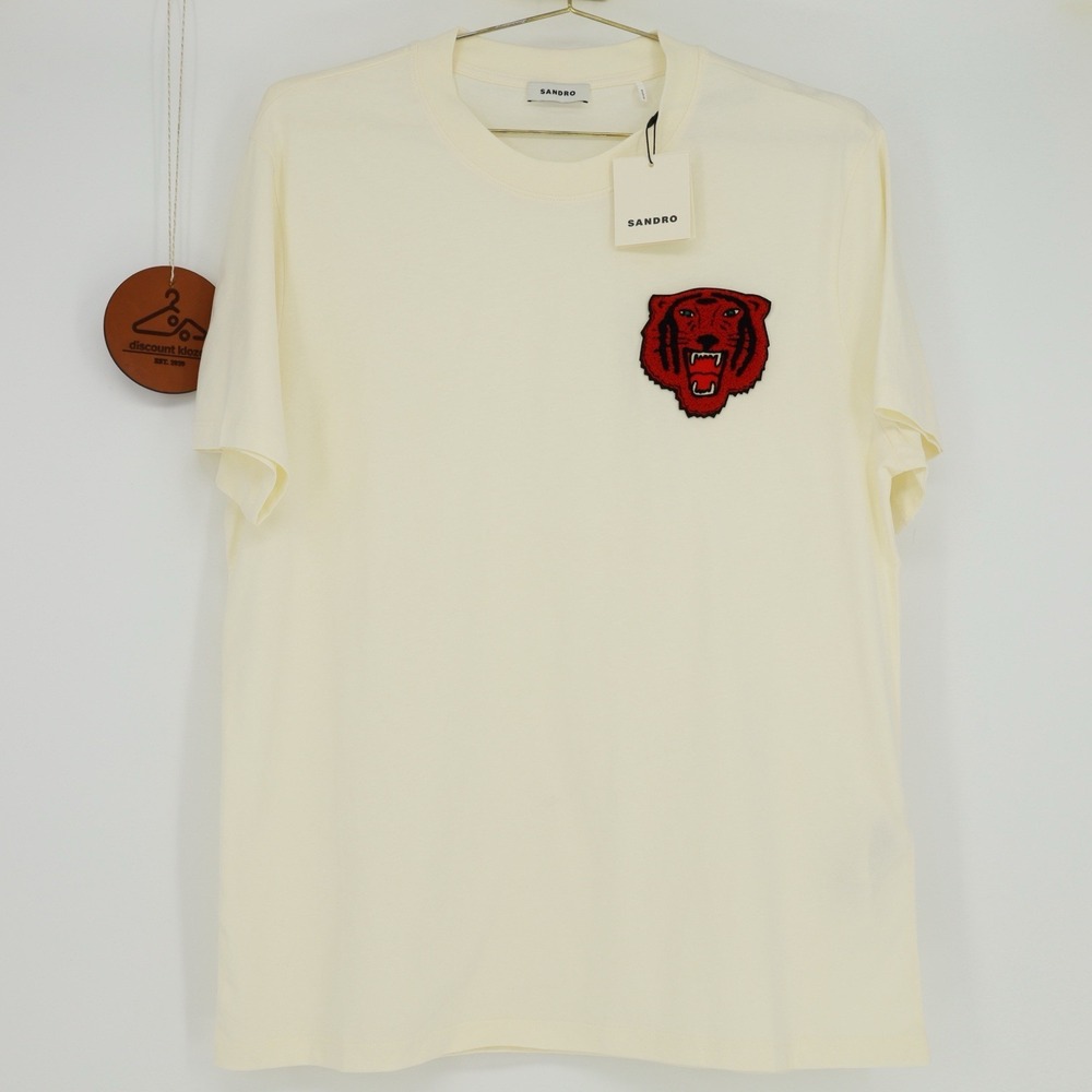 Sandro Tiger Patch Crewneck T-shirt‎ Tee Size XL Cotton NWT Designer Casual